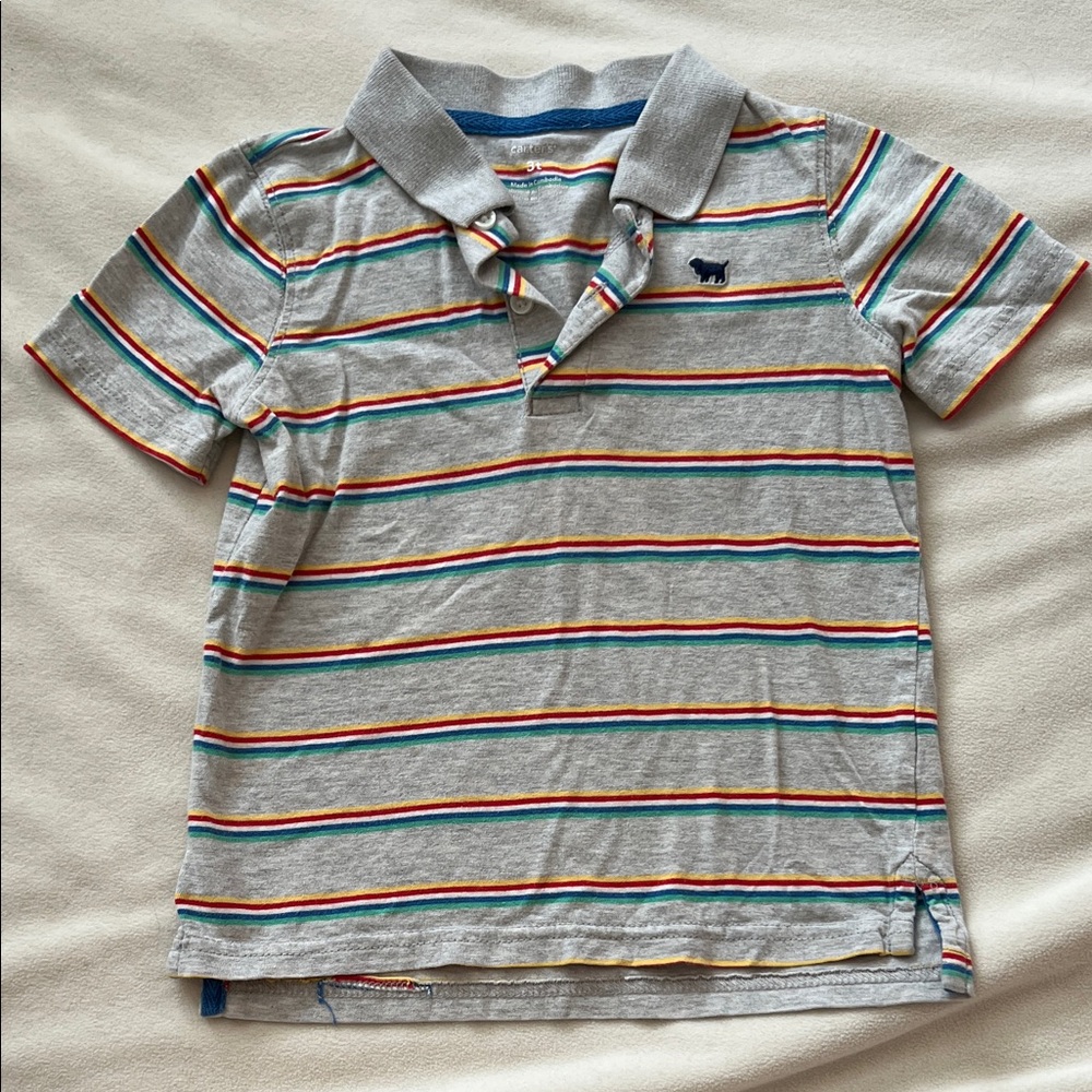 Carter's Gray Polo with Colorful Stripes
